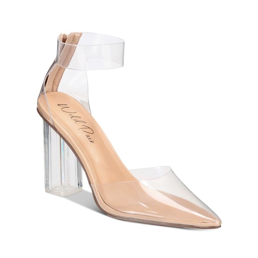 WILD PAIR Womens Clear Dellie Pointed Toe Block Heel Pumps Shoes 5.5 M